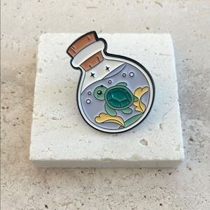 Anthropologie Blue and Green Enamel Brooch with Whimsical Fish Design